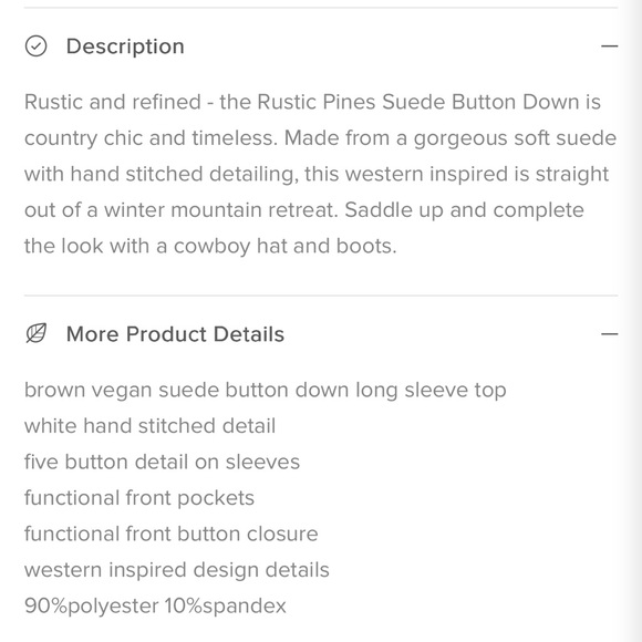 Brown Suede button down top - Picture 6 of 8